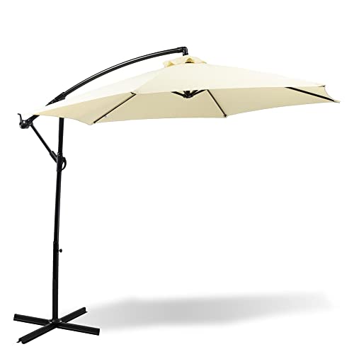 MaxxGarden Sonnenschirm mit Zusätzlicher Kreuzbasis - Höhenverstellbarer Sonnenschirm Balkon mit UV-Schutz - Ampelschirm für Terrasse & Strand - Stabiler Gartenschirm - 300cm - Champagne