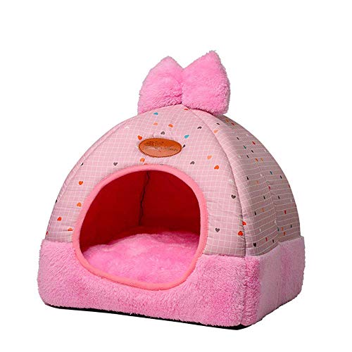 ANQI Haustier-Zelt Höhle für Katzen und kleine Hunde – selbstwärmendes 2-in-1 faltbares Dreieck Katzenbett Zelt Haus mit abnehmbarem, waschbarem Kissen