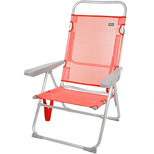 AKTIVE 62630 62630-Strandklappstuhl, Beach, Koralle, Liegestuhl, 5 Positionen, hoher Stuhl, Sitzhöhe 33 cm, Tragegriff, leichte Klappstühle, Metall Other, Flamingo X1, 63 x 57 x 99 cm