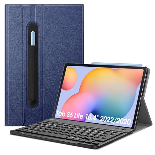 Fintie Tastatur Hülle für Samsung Galaxy Tab S6 Lite 10,4 SM-P610/ P615 2020 mit Stifthalter - Ultradünn Keyboard Case mit magnetisch Abnehmbarer drahtloser Deutscher Tastatur, Marineblau
