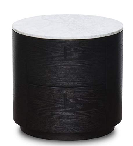 Casa Padrino Luxus Beistelltisch Schwarz/Weiß Ø 48 x H. 46 cm - Runder Holz Tisch mit Marmorplatte und 2 Schubladen