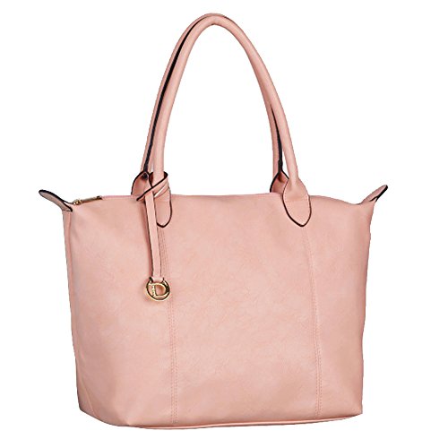 Damentasche Handtasche Umhängetasche modische Tasche Leder-Optik ca. 43 x 30 cm in Lachs Rosa Uni