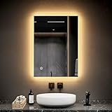 EMKE LED Badspiegel 80x60cm Badezimmerspiegel mit Beleuchtung 3 Lichtfarbe 3000-6400K kaltweiß Neutral Warmweiß Lichtspiegel Badezimmerspiegel mit Touchschalter+Beschlagfrei IP44 energiesparend
