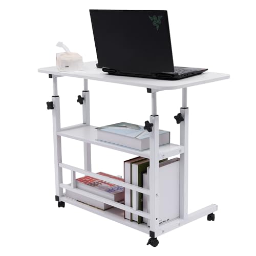 WOLEGM 80 x 40 cm Höhenverstellbarer Schreibtisch, Computertisch Stehpult mit Tisch Rollen, Ergonomisches Sitz-Stehpult