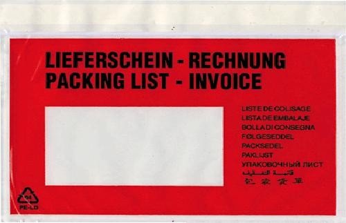 Colompac 522184 Dokumententaschen C6 Lieferschein-Rechnung, 165x120mm Inh.1000, rot/schwarz
