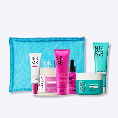 Nip + Fab Purify & Hydrate Geschenkset | Beseitigt Öl und reduziert Hautunreinheiten mit Salicylsäure | Salicyl-Peeling, Pads, Konzentrat | Hyaluroncreme