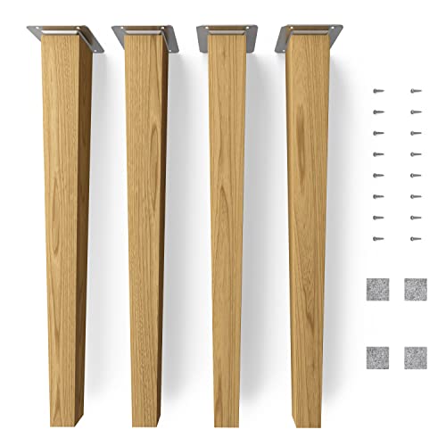 Sossai® Holz-Tischbeine - Clif Square | Öl-Finish | Höhe: 45 cm | HMF3 | eckig, konisch (gerade Ausführung) | Material: Massivholz (Eiche) | für Tische, Beistelltische, Schminktische