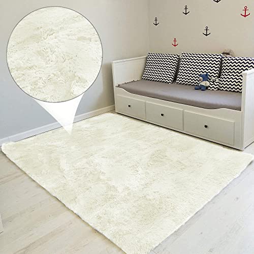 Amazinggirl Hochflor Teppich wohnzimmerteppich Langflor 100 x 160 cm - Teppiche für Wohnzimmer flauschig Shaggy Schlafzimmer Bettvorleger Outdoor Carpet Weiß