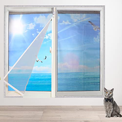 DG Catiee Katzen-Sicherheits-Netz-Fensterschutz, Anti-Mücken-Fliegengitter, Katzen-Balkonnetz, staubdichter Reißverschluss, selbstklebend, wiederverwendbar, 160 x 160 cm, graues Netz-A)