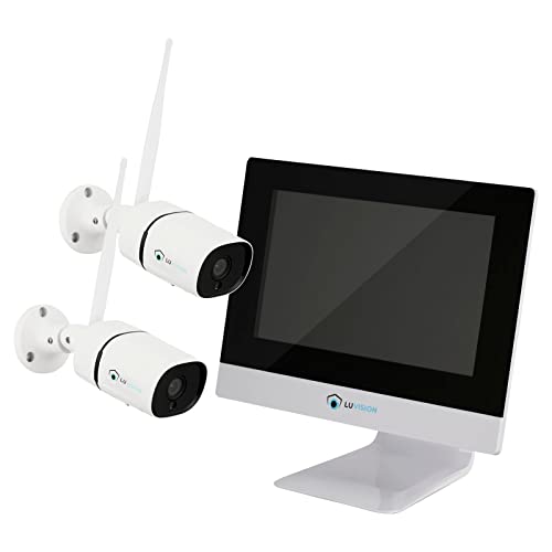 LUVISION WLAN Funk Überwachungskamera Set - Überwachungssystem mit Monitor HDD-Rekorder & Cloud Speicher 2 IP Kameras & App