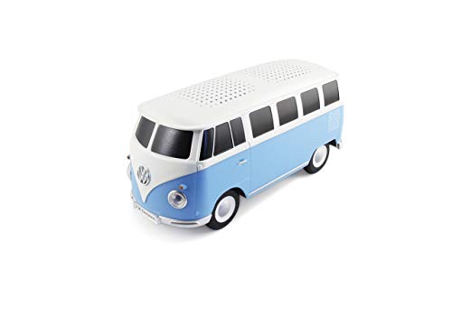 BRISA VW Collection - Volkswagen T1 Bulli Bus tragbarer, portabler Bluetooth-Lautsprecher, Wireless/kabellos mit toller Sound-Qualität & einzigartigem Design (Maßstab: 1:20 I Blau/Weiß)