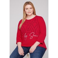 SOCCX Damen Strukturiertes Rundhalsshirt mit Wording Print Clear Red L