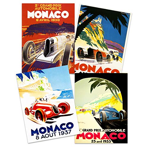 Monaco Grand Prix Classic Racing Motor Sport Advert 1930s Home Decor Premium Wall Art Poster Pack of 4 Klassisch Rennen Werbung Zuhause Deko Wand