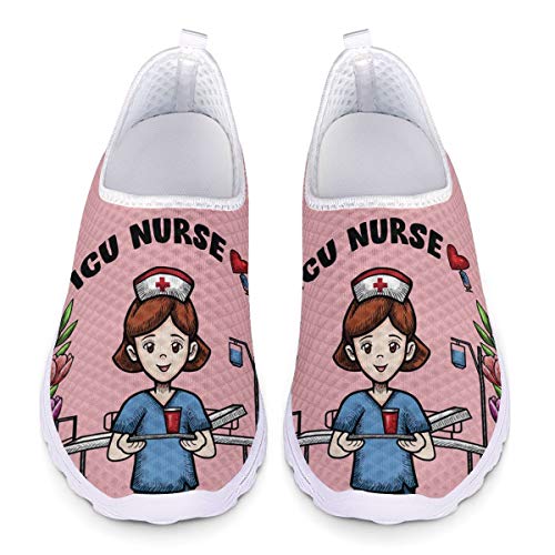 UOIMAG Pink Nurse Schuhe Geschenk für Frauen Mädchen Casual Slip On Schuhe Atmungsaktive Mesh Schuhe Flat Sport Sneaker 36EU