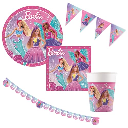 Procos - Party Set Barbie Fantasy, mehrteiliges Dekoset für Kindergeburtstag und Sommerfest, Tischdeko, Geburtstagsdeko