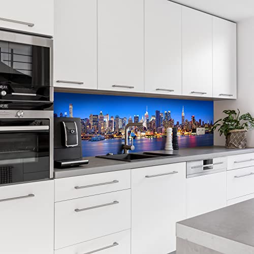 Dedeco Küchenrückwand Motiv: New York V1, 3mm Aluminium Alu-Platten als Spritzschutz Küchenwand Verbundplatte wasserfest, inkl. UV-Lack glänzend, alle Untergründe, 220 x 60 cm
