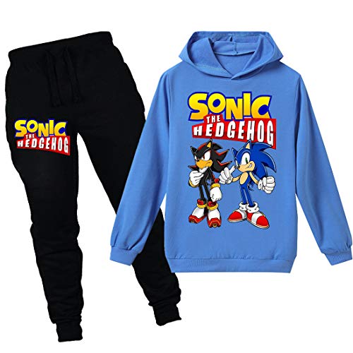 Sonic Hoodie und Hose Sportbekleidung Jungen Trainingsanzug Mädchen Niedlich Cartoon Prints The Hedgehog Kostüm Pullover, blau (1), 134