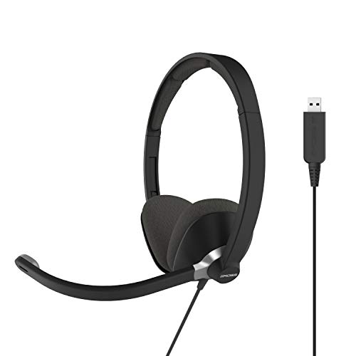 Koss CS300-USB Doppelseitige On-Ear-Kommunikations-Headset, Noise Cancelling Elektret-Mikrofon, Flexibler Mikrofonarm, verkabelt mit USB-Stecker, Schwarz