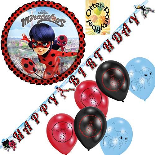 HHO Miraculous-Deko-Set Ladybug-Cat-Noir-Deko-Set : Partykette Luftballons Folienballon