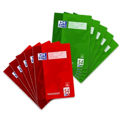Oxford 100050337 Vokabelheft Schule 10er Pack im Format A4 mit 3 Spalten 40 Blatt sortiert rot und grün