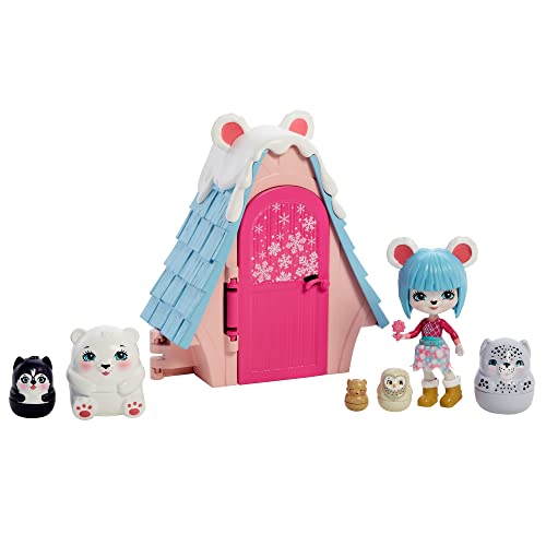 Enchantimals GTM50 - Secret Besties Pawbry Polar Bear Ski-Hütte (15 cm) mit 1 Puppe (9 cm), 5 Tierfiguren und 1 Zubehörteil, ab 4 Jahren