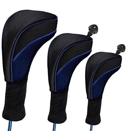 Canjerusof Black Golf Head Covers Driver 1 3 5 Fairway Woods Headcovers Long Neck 1680D Knit Head Covers for Golf Club Fits All Fairway and Driver Clubs 3pcs
