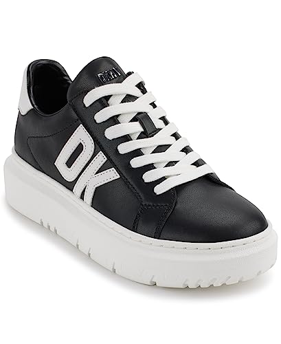 DKNY Damen Marian Lace Up Leather Sneaker, Black/White, 37.5 EU