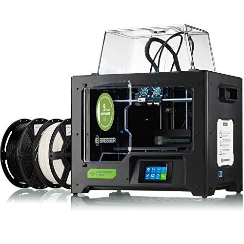 Bresser 3D Drucker T-REX WLAN FFF-3D Drucker mit Twin Extruder (zweifarbig), LCD Touchscreen und geschlossenem Ganzmetall-Rahmenkorpus für eine Baugröße bis 227x148x150mm