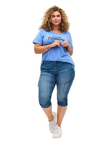 Zizzi Damen Capri Jeans 3/4 Caprihose mit Stretch Hose Große Größen -Blau-42