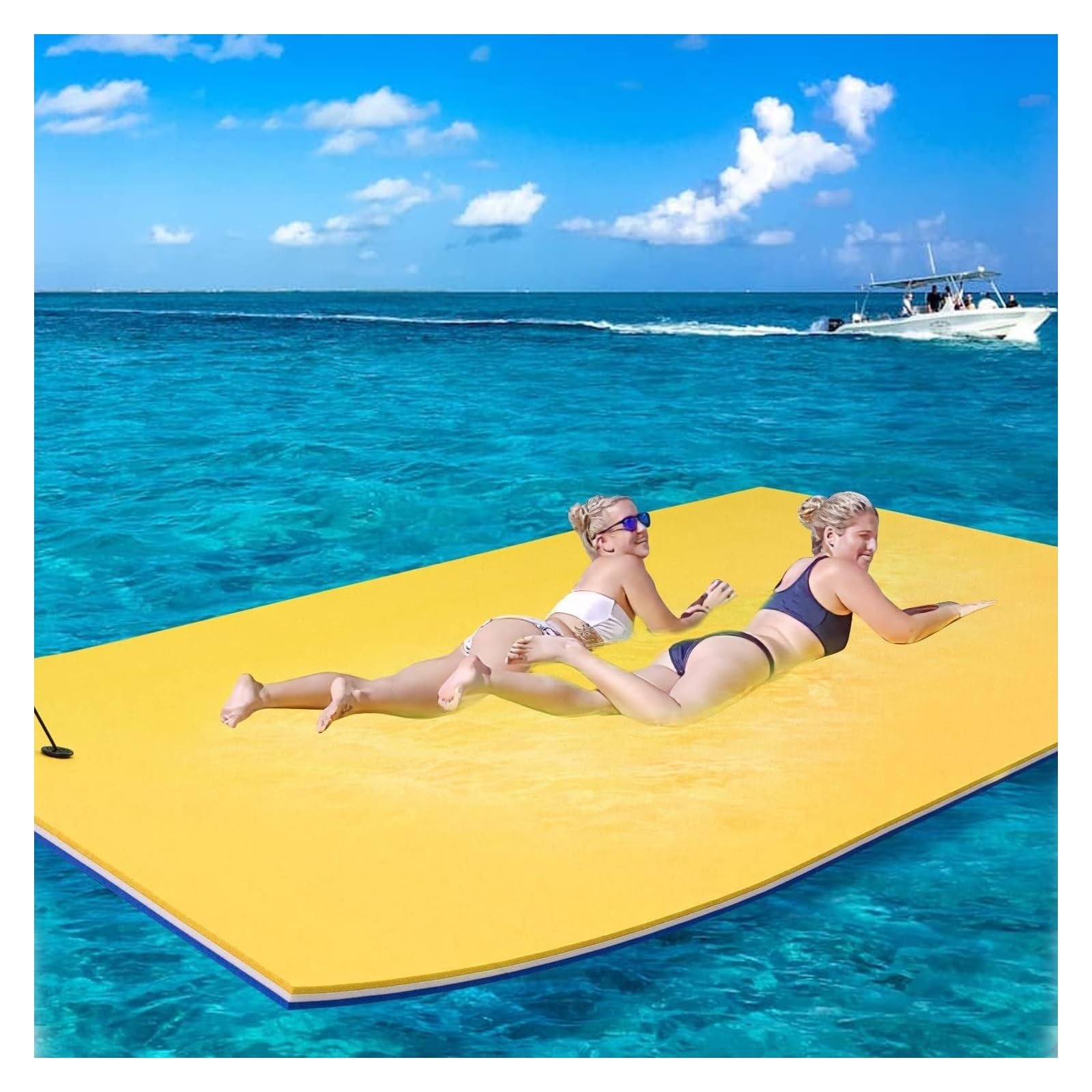 Schwimmende Wassermatte, schwimmendes Wasserpolster, große weiche schwimmende Insel, 3-lagiges, reißfestes XPE-Schaum-Schwimmwasserpad für Freizeit, tragbares Lilienpolster für Strand (Farbe: Gelb,