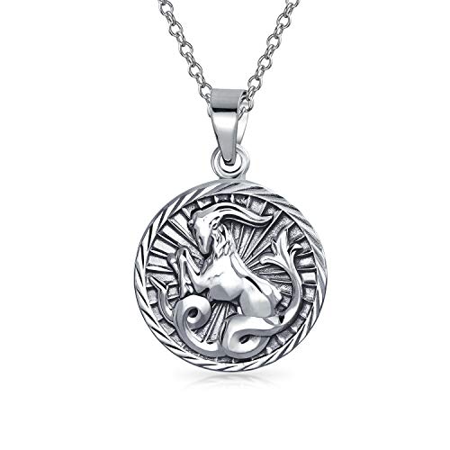 Steinbock Sternzeichen Astrologie Horoskop Runde Medaillon Anhänger Für Männer Frauen Halskette Antik Sterling Silber