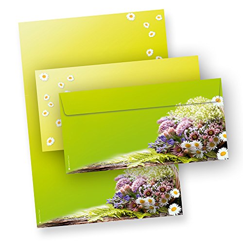 TATMOTIVE Briefpapier-Motiv Set Grünender Frühling mit Blümchen + Umschläge - 100 Sets - grün