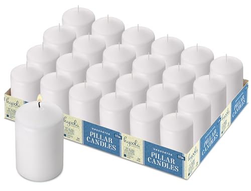 Hyoola Weiße Stumpenkerzen 5 x 7,5 cm - Unparfümierte Stumpenkerzen Groß - 24er-Pack - Kerzen Lange Brenndauer Hergestellt in EU