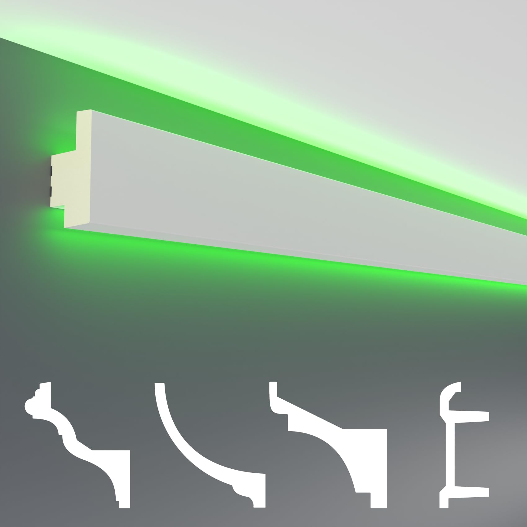 HEXIM LED Stuckleisten Sparpakete - Indirekte Beleuchtung mit Deckenleisten aus PU, leicht & lichtundurchlässig- (2m LED-18) Lichtvouten Fassaden Weiß
