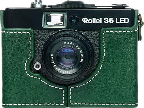 Zakao Schutzhülle für Rollei 35 LED-Kamera, handgefertigt, echtes Leder, halbe Kameratasche für Rollei 35 LED-Kamera mit Handschlaufe, Grün