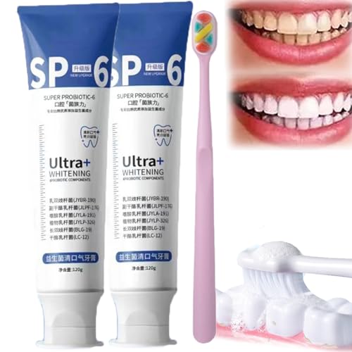 Ultra Whitening Toothpaste Sp - 6, Sp-6 Ultra Whitening, Sp-6 Ultra+ Whitening Probiotic Components, Sp 6 Toothpaste, Sp6 Ultra Pasta De Dientes (Blue-2PCS)