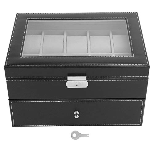 Uhr Aufbewahrungsbox, Double Layer 20 Grids Holz + PU Leder Uhrenbox, für Watch Store Home mit Schloss Schmuckbehälter