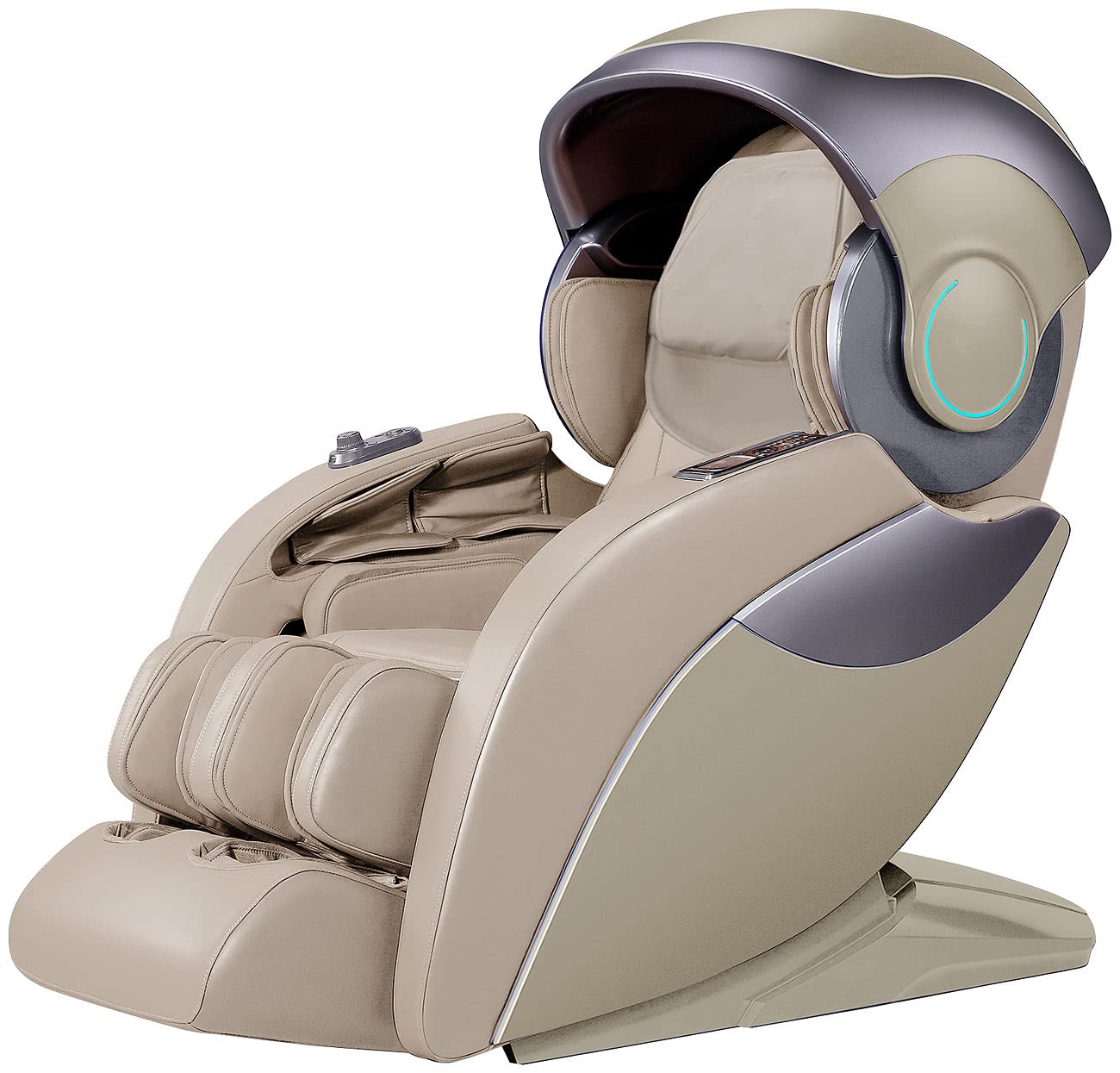 newgen medicals Massagestuhl: Luxus-Ganzkörper-Massagesessel mit Space-Cover, Bluetooth, App, beige (Massagesessel Shiatsu, Massage Ganzkörper, Fußmassagegerät)