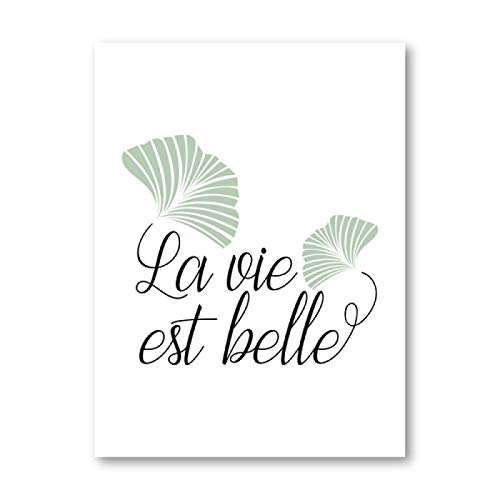 La vie est belle Leinwanddruck Inspirierende Poster Ginkgoblatt Pflanzenmalerei Bild Wohnzimmer Wandkunst Dekor 50x70cm rahmenlos