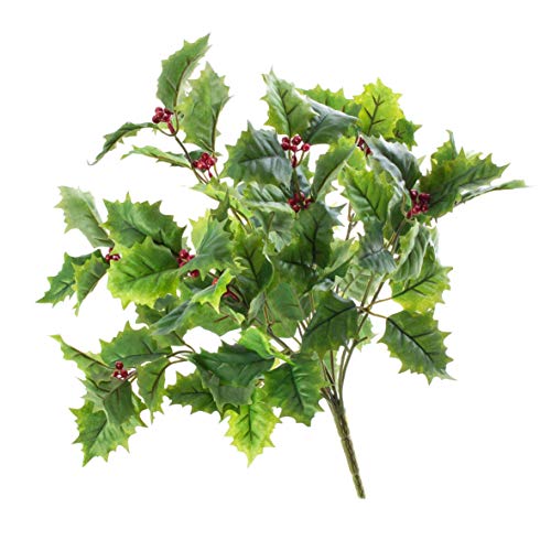 artplants.de Künstlicher Ilex Busch, Beeren, 9 Zweige, 90 Blätter, 45cm - Künstlicher Ilex - Weihnachtsdekoration