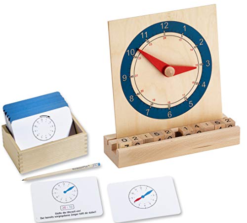 1,2,3 die Uhr lernen mit Montessori-Material, inkl. Lernuhr aus Holz und großer Arbeitskartei