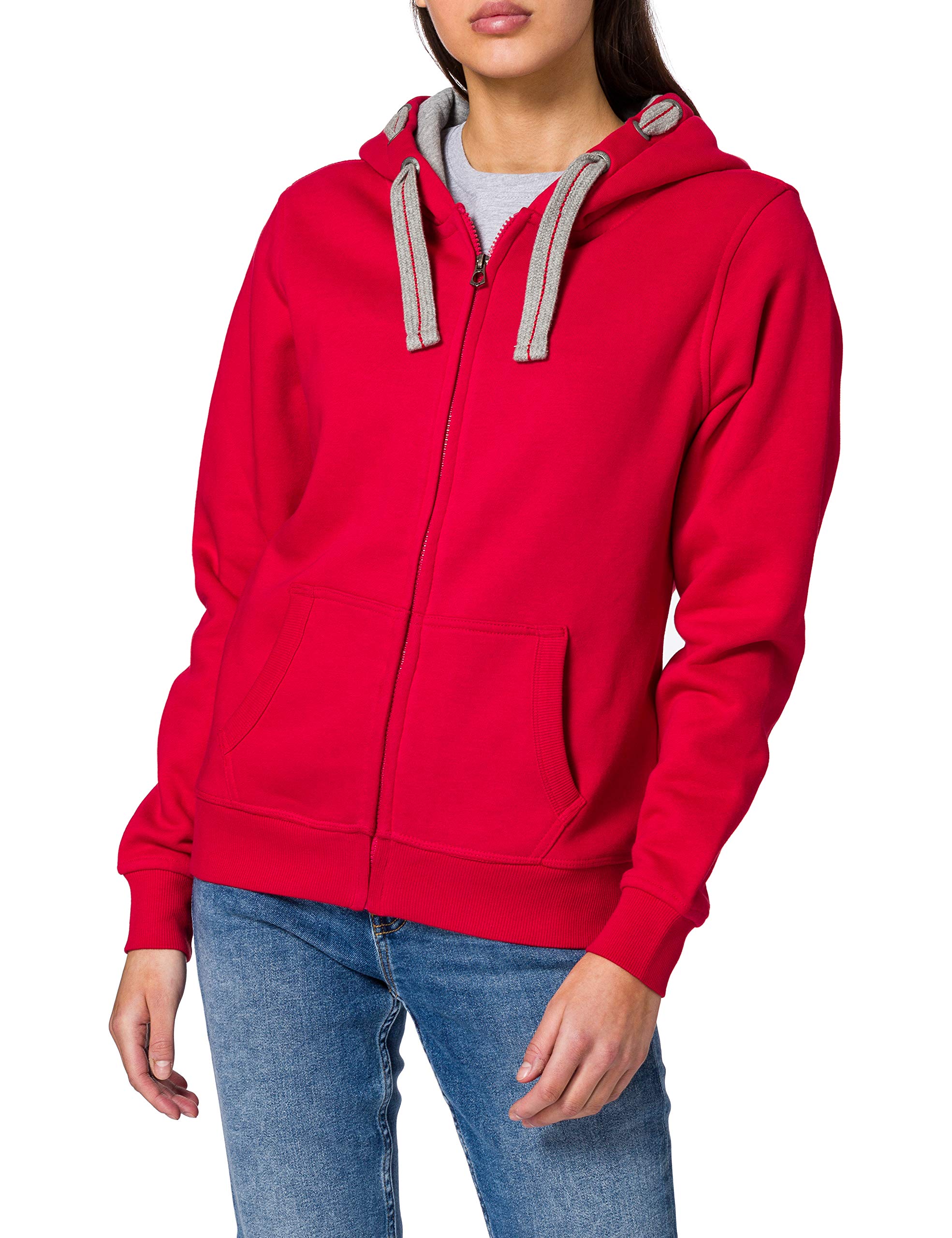 HRM Damen Hooded Jacket, rot, Gr. 4XL I Premium Kapuzenjacke Damen mit Kontrast-Innenfutter I Basic Hoodie mit Reißverschluss I Zip Hoodie I Hochwertige & nachhaltige Damen-Oberteile