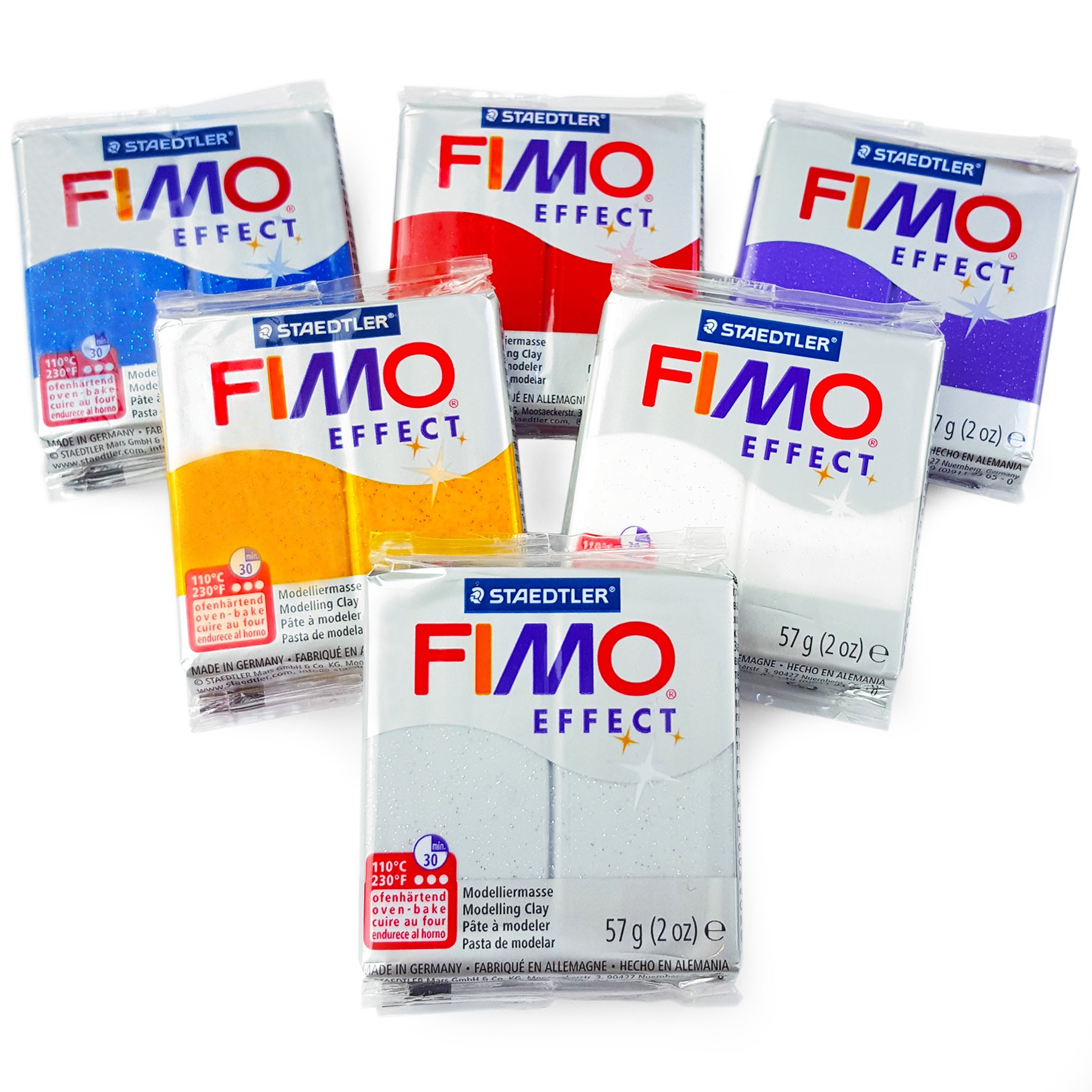 FIMO-Modelliermasse, EFFECT, Polymer-Lehm, ofenhärtend, 57 g, Glitzereffekt, 6 Stück