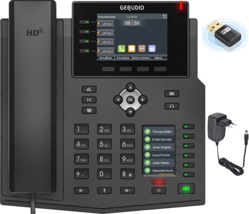 GEQUDIO IP Telefon GX5+ Set mit Netzteil & WLAN Stick - Fritzbox, Telekom kompatibel - Freisprechen & 2X Farbdisplays - Anleitung (PDF) für FritzBox, Sipgate, Telekom Digitalisierungsbox, Speedport
