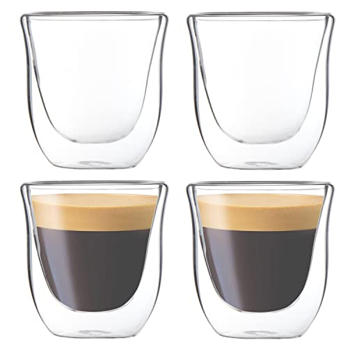 Youngever 4er Set 80ML Espressotassen, Glas Kaffeetassen, Doppelwandige Kaffeegläser