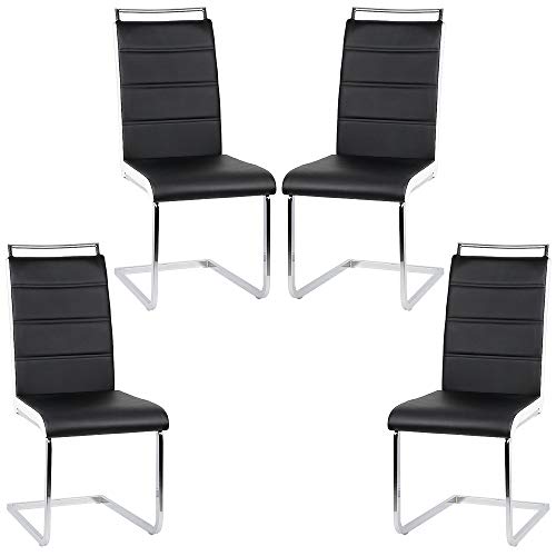 Esszimmerstuhl mit Hoher Rückenlehne, 4-er Set, Schwingstuhl Set, Schwarz + Weiß