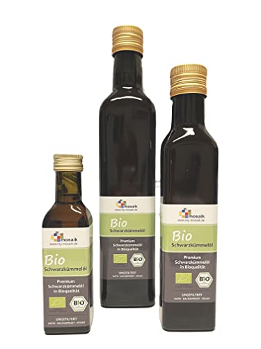 my-mosaik Bio Schwarzkümmelöl ungefiltert 100% naturrein, kaltgepresst, ägyptisch reich an mehrfach ungesättigten Fettsäuren für die gesunde Küche oder zur Hautpflege einsetzbar (500 ml)