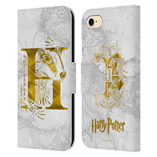 Head Case Designs Offizielle Harry Potter Hufflepuff Aguamenti Deathly Hallows IX Leder Brieftaschen Handyhülle Hülle Huelle kompatibel mit Apple iPhone 7 / iPhone 8 / iPhone SE 2020