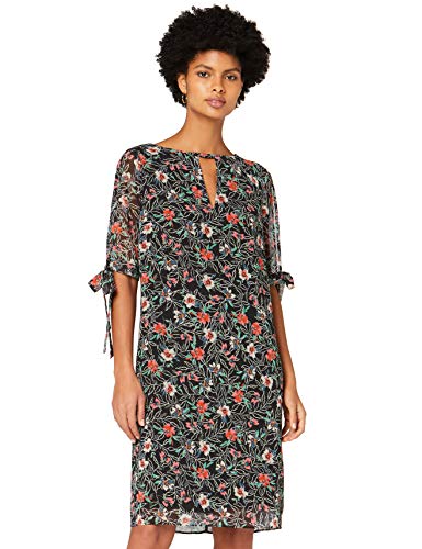 Amazon-Marke: TRUTH & FABLE Damen Chiffon-Kleid mit A-Linie, Mehrfarbig (Mini-schablone), 34, Label:XS