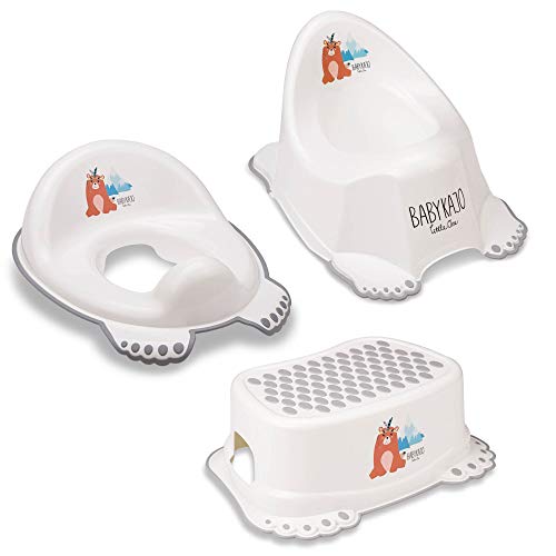 Babykajo 3 in 1 Baby Töpfchen Set TÜV Rheinland geprüft - Kinder Töpfchen + Kinder Toilettensitz + Kinder Tritthocker – aus BPA freiem Plastik und mit Antirutschfüßchen. (weiß)